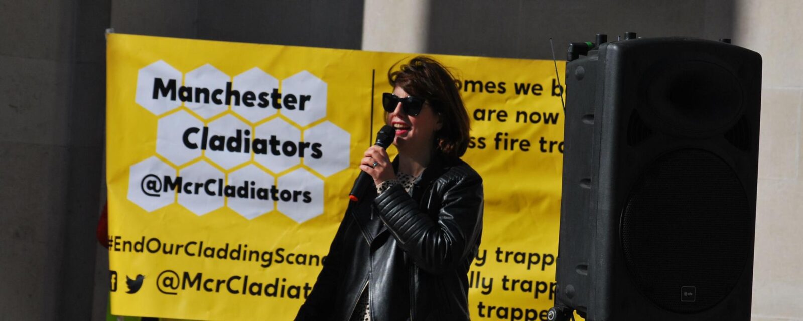 Lucy Powell MP speaking at MCR Cladiators rally