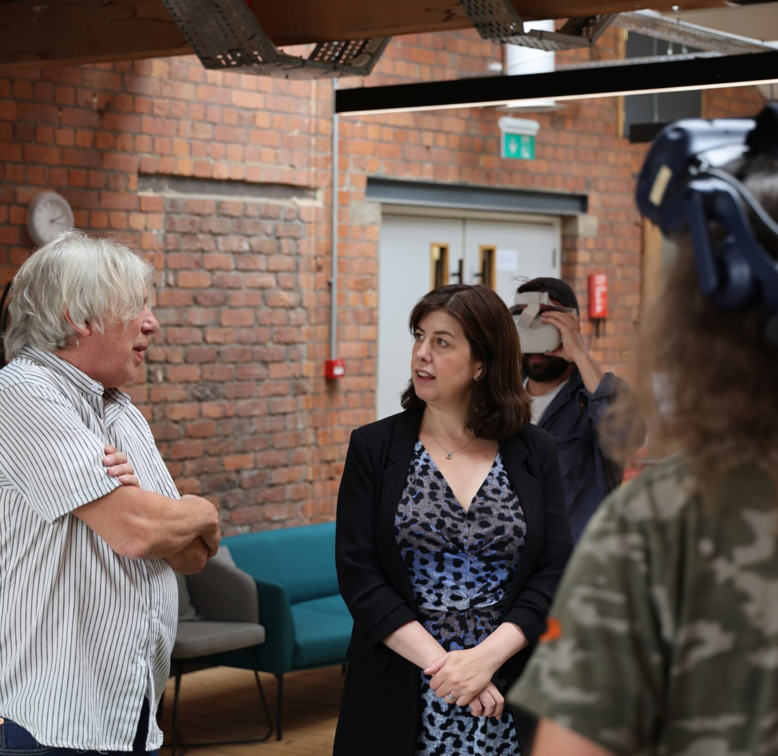 Lucy Powell at Pixel Mill, Northern Quarter, discussing AR technology.
